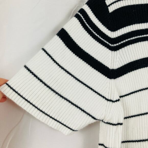 VTG Womens L White & Black Stripe Ribbed Polo Sweater Preppy 90s Old Money Retro - Picture 6 of 8